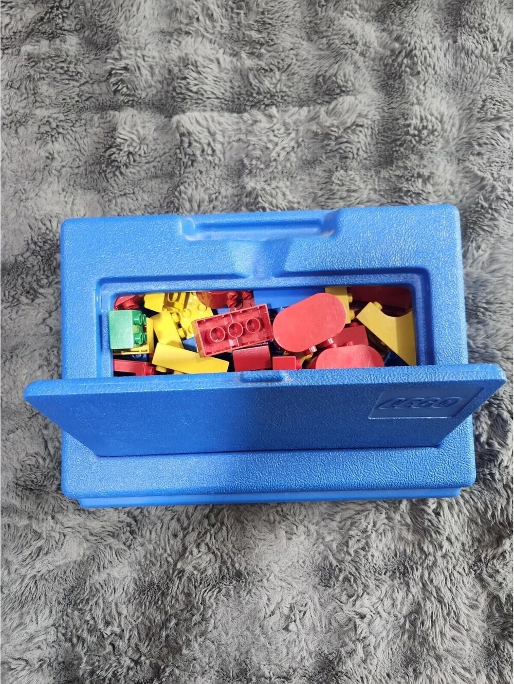 Vintage 1983 LEGO Blue Plastic Storage Box Container Carrying Case 13x9x3 Inches